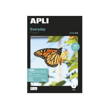 APLI Papier photo brillant A4 180g/m², 100 feuilles