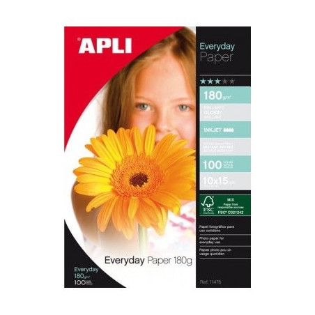 APLI Papier photo brillant 10x15 180g/m², 100 feuilles