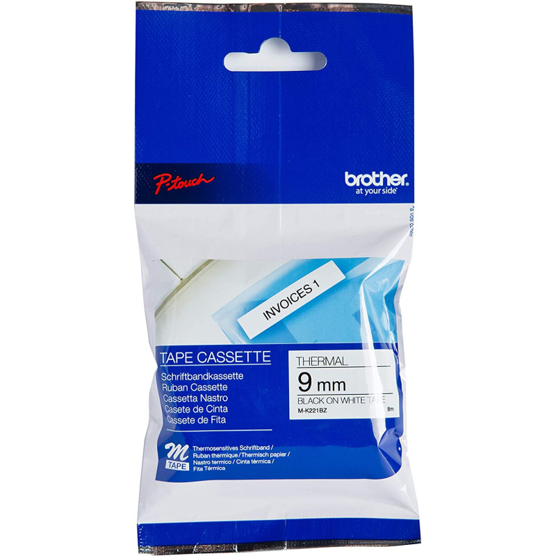 Brother M-K221 - Ruban Etiquette 9mm authentique Brother MK221BZ - Noi
