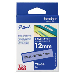 Brother TZE-531 - Ruban Etiquette 12mm x 8m authentique Brother TZE531 - Noir sur Bleu