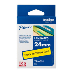 Brother TZE-651 - Ruban Etiquette 24mm authentique Brother TZE651 - Noir sur Jaune