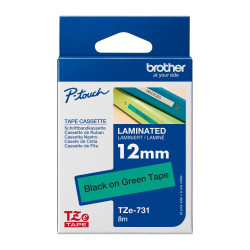 Brother TZE-731 - Ruban Etiquette 12mm x 8m authentique Brother TZE731 - Noir sur Vert