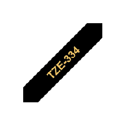 ETIQUETTE RUBAN CASSETTE COMPATIBLE BROTHER TZe 334 (12mm x 8m) Or sur Noir