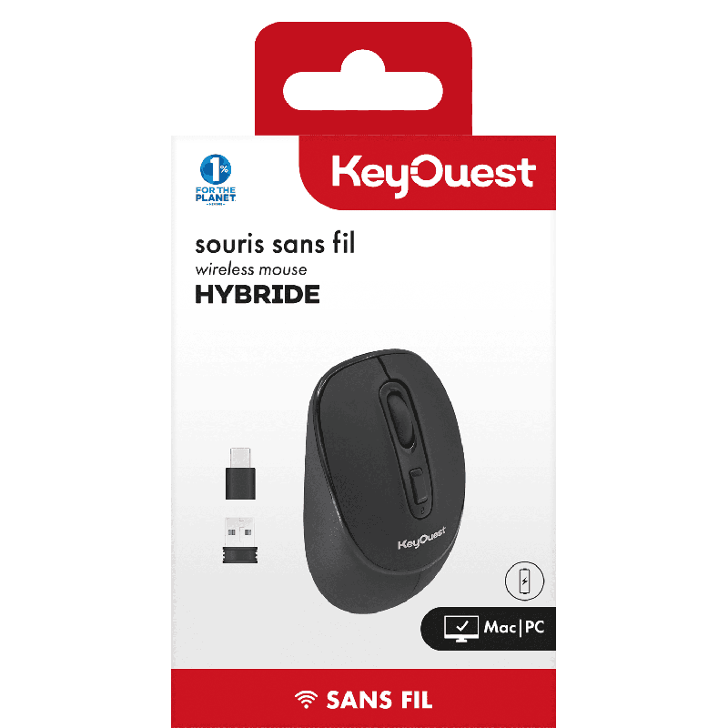 KEY OUEST Souris Sans Fil Hybride Noir