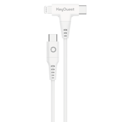 Câble eKOgreen recyclé USB-C/Lightning (MFi 2 en 1) 3A - 1,20m - Blanc