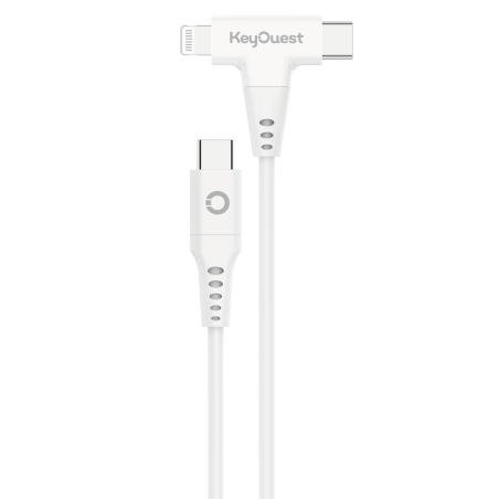 Câble eKOgreen recyclé USB-C/Lightning (MFi 2 en 1) 3A - 1,20m - Blanc