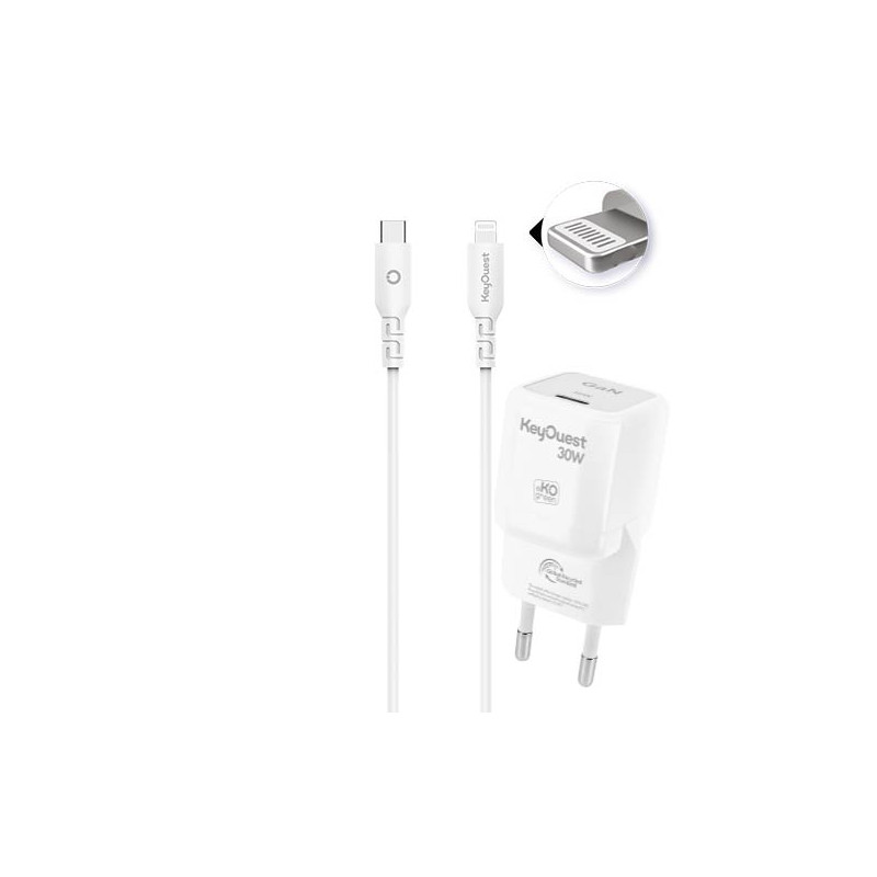 Kit Chargeur Secteur eKOgreen recyclé GaN 30W + USB-C/Light - Blanc