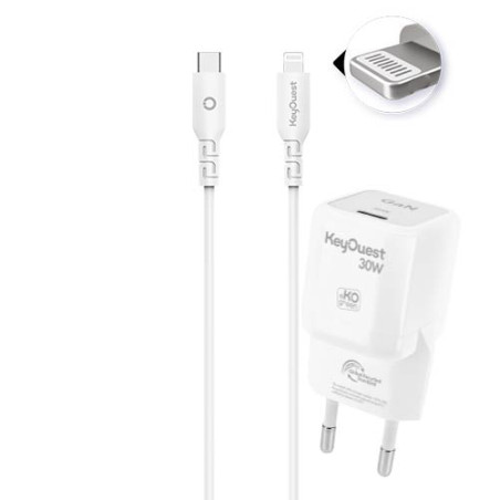 Kit Chargeur Secteur eKOgreen recyclé GaN 30W + USB-C/Light - Blanc
