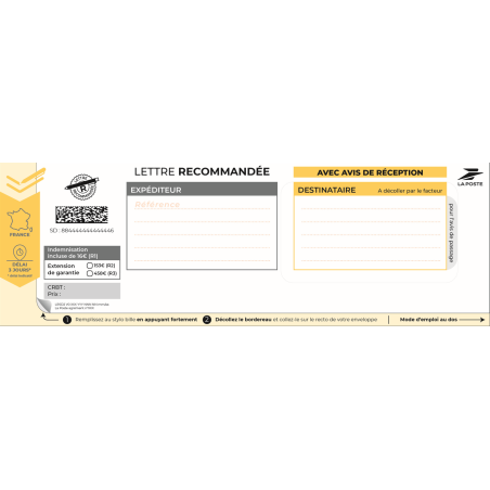 Boite de 100 recommandes avec AR avec CB