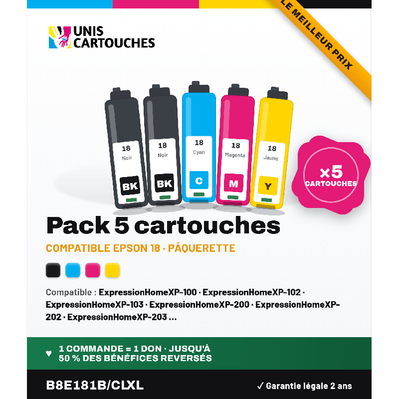 Pack 5 cartouches compatibles Epson 18XL Pâquerette (C13T18164012)