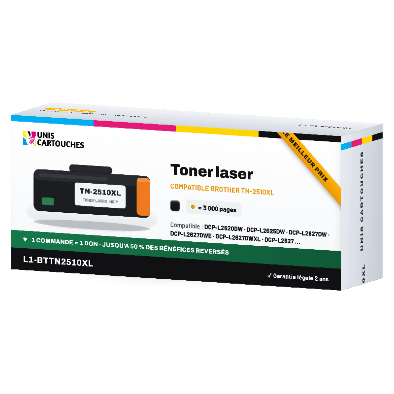 Toner compatible Brother TN-2510XL Noir 3 000 pages | 1er Prix