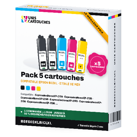 Pack 5 cartouches compatibles Epson 603XL C13T03A64010 | 1er Prix