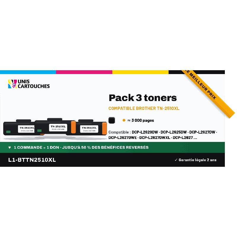 Cartouche TN-2510XL compatible x3 Noir 1er prix pour Brother DCP-L