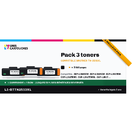 Cartouche TN-2510XL compatible x3 Noir 1er prix pour Brother DCP-L