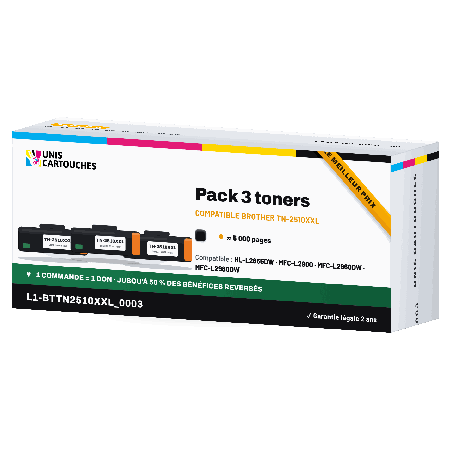 Toner compatible TN-2510XXL noir x3 pour imprimantes Brother - 1er