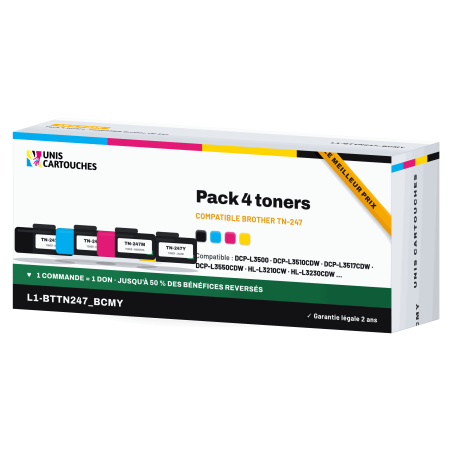 Pack 4 toners compatibles Brother TN-247 Noir + Couleurs | 1er Prix