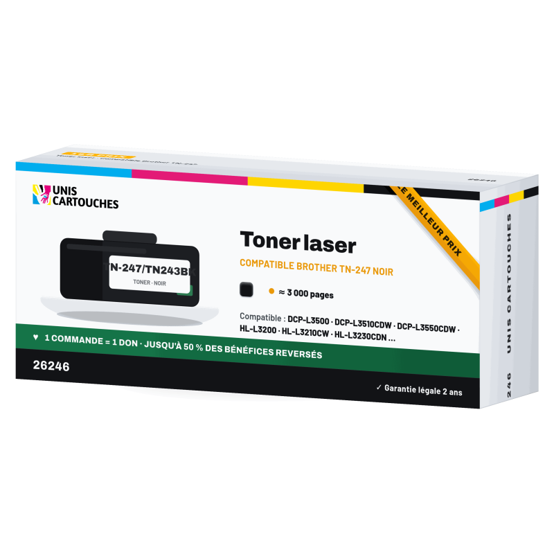 Toner compatible Brother TN-247BK / TN-243BK Noir | Solidaire