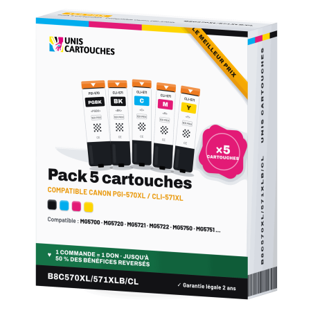 Pack 5 cartouches compatibles Canon PGI-570 XL / CLI-571 XL