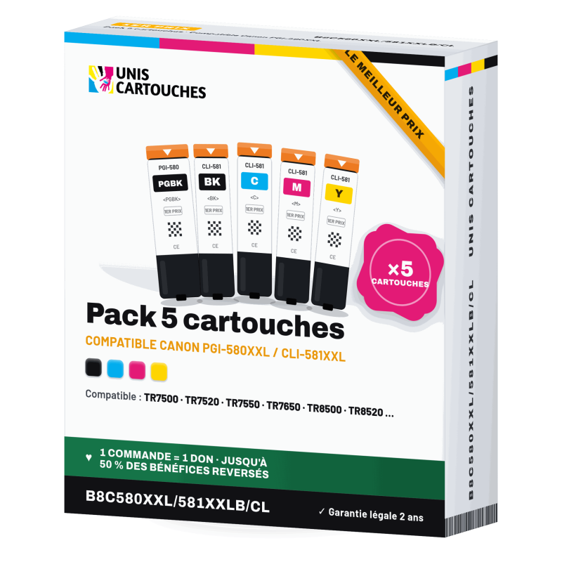 Pack 5 cartouches compatibles Canon PGI-580 XXL / CLI-581 XXL