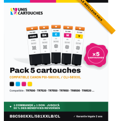 Pack 5 cartouches compatibles Canon PGI-580 XXL / CLI-581 XXL