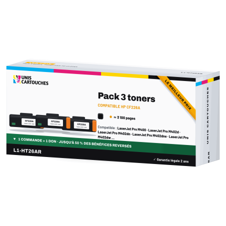 Pack 3 toners compatibles HP CF226A / 26A Noir 3100 p. | 1er Prix