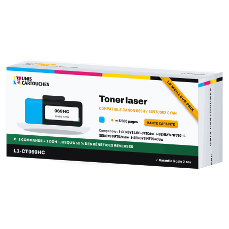 Toner compatible Canon 069H Cyan 5097C002 5500 pages | 1er Prix