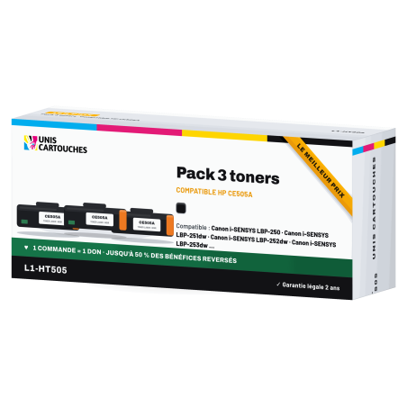 Pack 3 toners compatibles HP 05A CE505A Noir 6900 pages | 1er Prix