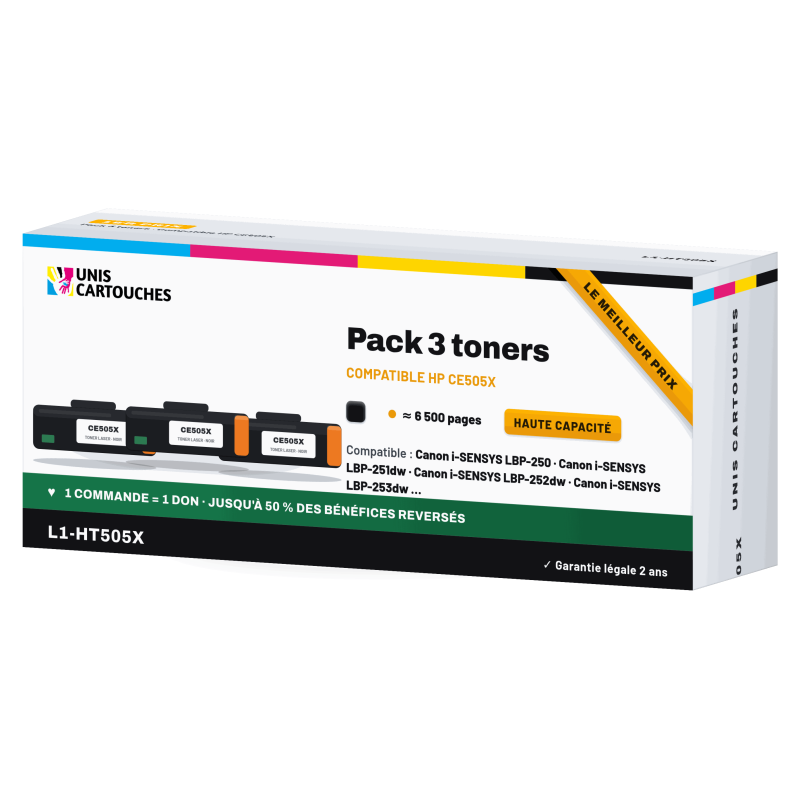 Pack 3 toners compatibles HP 05X CE505X Noir 19500 pages | 1er Prix
