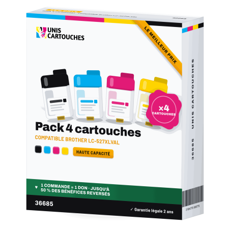 Pack 4 cartouches compatibles Brother LC527XL BK C M Y | Solidaire