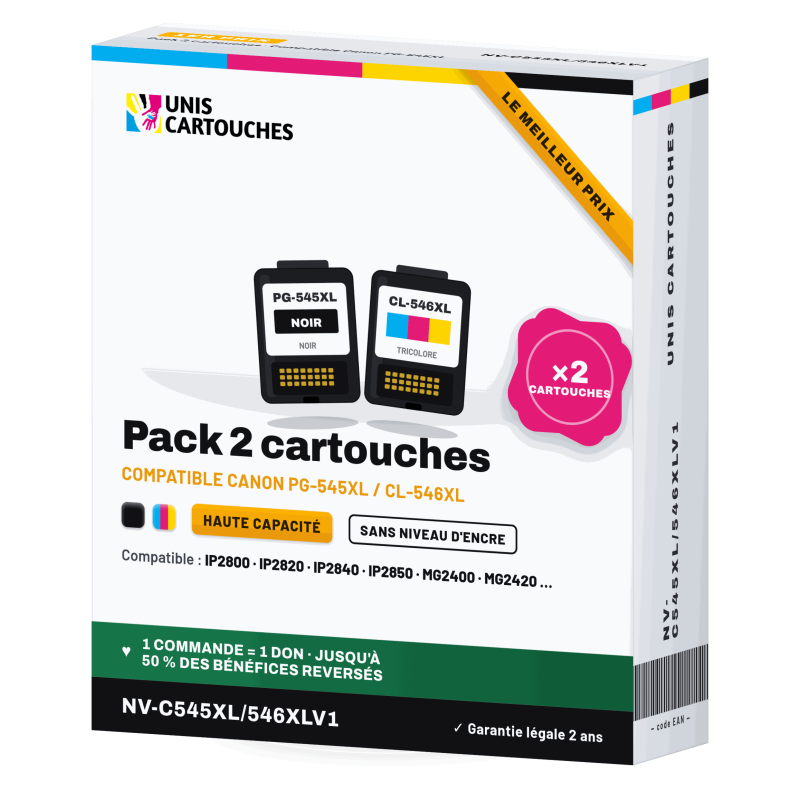Pack Canon PG-545XL + CL-546XL remanufacturé, noir et couleur