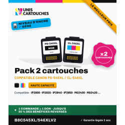 Pack Canon PG-545XL + CL-546XL remanufacturé V2, niveau d'encre