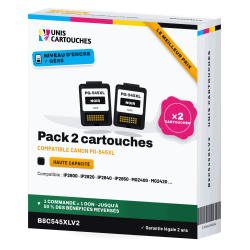 Pack de 2 cartouches d'encre noires remanufacturées Canon PG-545XL (V2, niveau d'encre géré) | 1er Prix