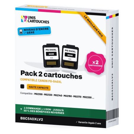 Pack 2 cartouches noires Canon PG-540XL remanufacturées V2