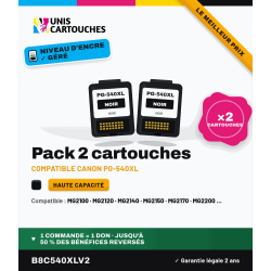 Pack 2 cartouches noires Canon PG-540XL remanufacturées V2