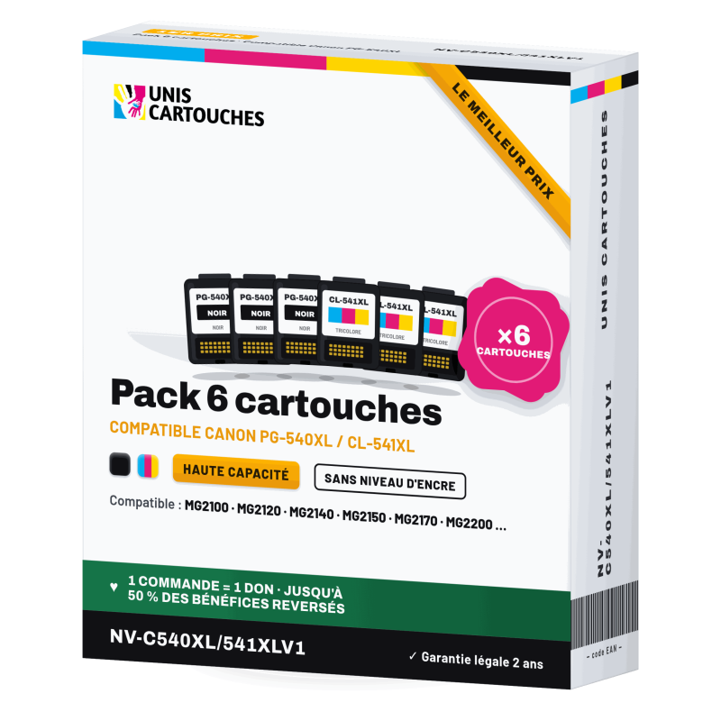Cartouches compatibles PG540XL x 6 pour Canon Pixma MG 2100 Series