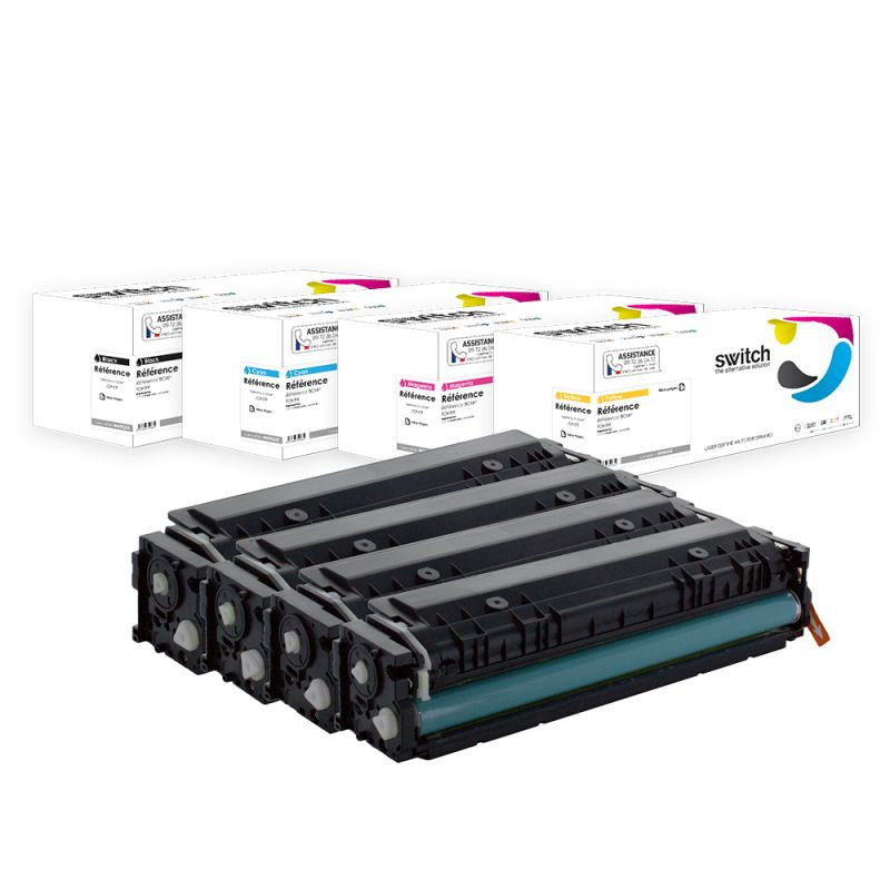 Pack 4 toners Switch HP 125A CB540A-CB543A, 128A et Canon 716