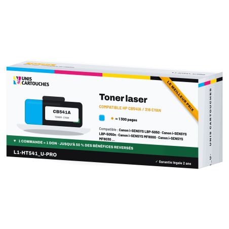 Toner compatible HP CB541A cyan 125A, CE321A et Canon 716C