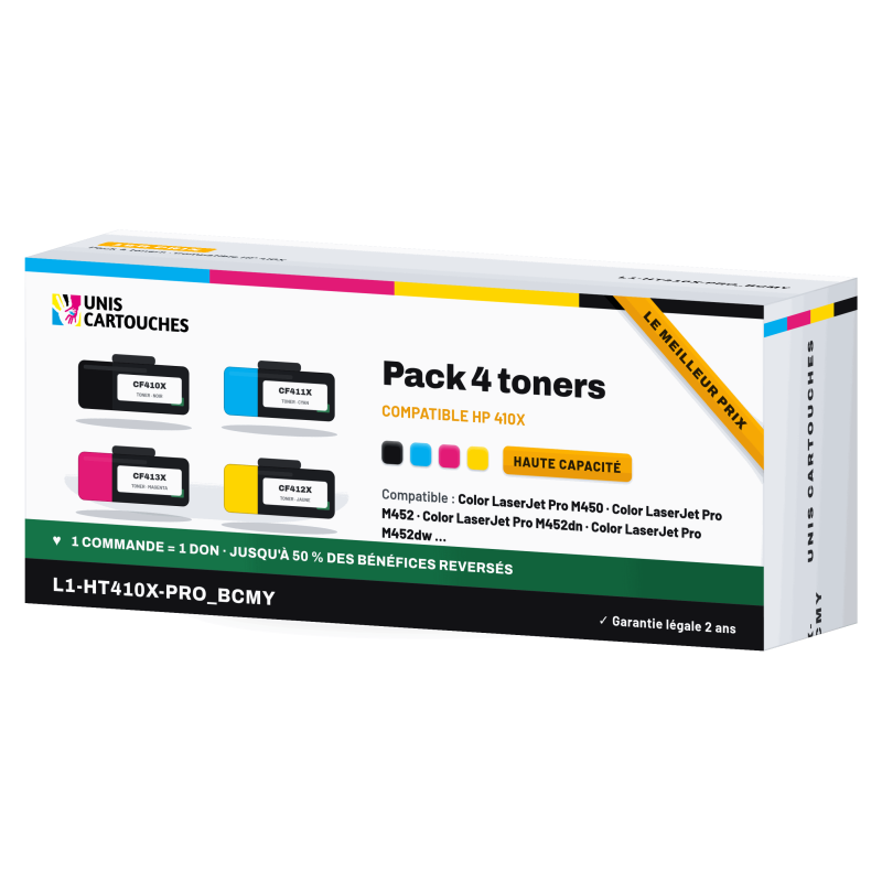 Pack 4 toners remanufacturés HP 410X CF410X à CF413X, M452 M477
