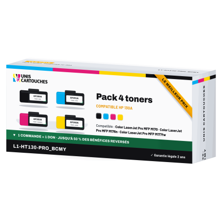 Pack 4 toners compatibles HP 130A CF350A à CF353A | M176n, M177fw