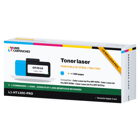 Toner cyan compatible HP 130A CF351A, 1 000 pages | M176n, M177fw