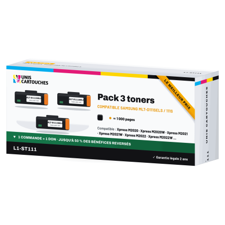 Pack 3 toners compatibles Samsung MLT-D111S noir, 3 x 1 000 p.