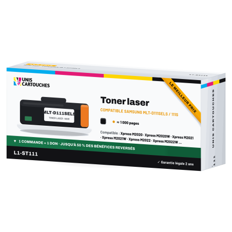 Toner compatible Samsung MLT-D111S noir, 1 000 pages | M2020, M2070