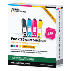 Pack de 15 cartouches d'encre compatibles Epson 18XL Pâquerette (C13T18164012) Noir, Cyan, Magenta, Jaune | 1er Prix