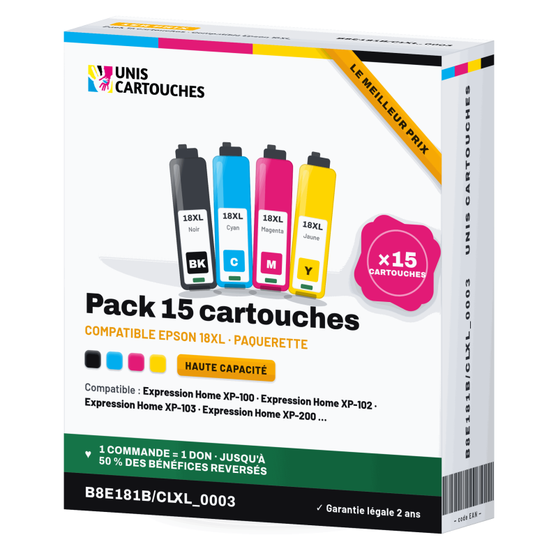 Pack 15 cartouches compatibles Epson 18XL Pâquerette (C13T18164012)
