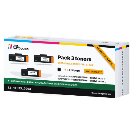 Pack de 3 toners compatibles HP 83X CF283X / Canon 737 noir 1er Prix