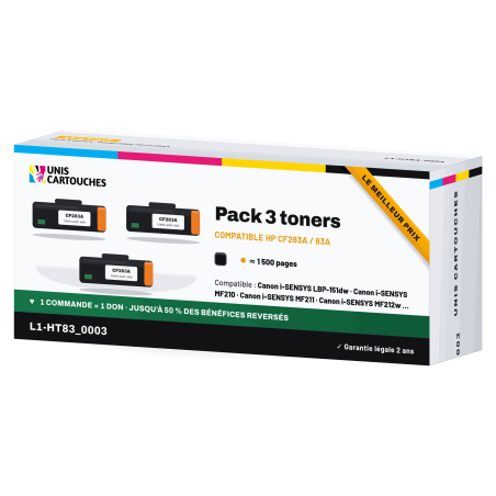 Pack de 3 toners compatibles HP 83A CF283A noir | 1er Prix