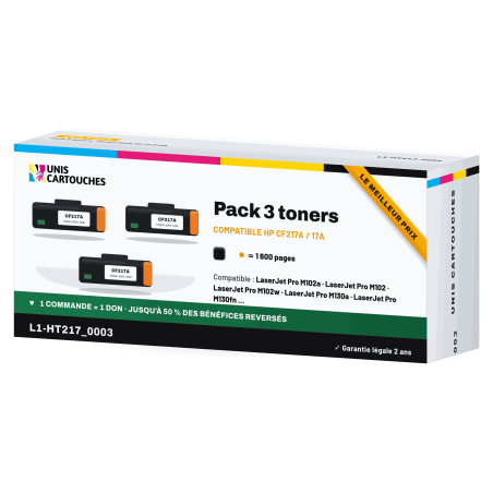 Pack de 3 toners compatibles HP 17A CF217A noir | 1er Prix Solidaire