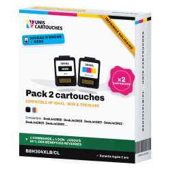 Pack HP 304XL remanufacturé N9K08AE + N9K07AE | 1er Prix Solidaire