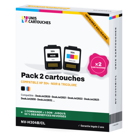 Pack HP 304 remanufacturé N9K06AE + N9K05AE | 1er Prix Solidaire