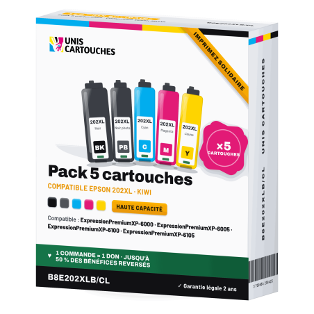 Pack 5 cartouches compatibles Epson 202XL Kiwi (C13T02G74010)